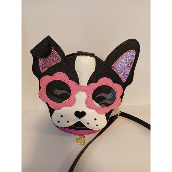 BETSEY JOHNSON "Puppy In Sunglasses" XOPUP Crossbody Bag W/Pink Glitter Accents - Picture 2 of 16